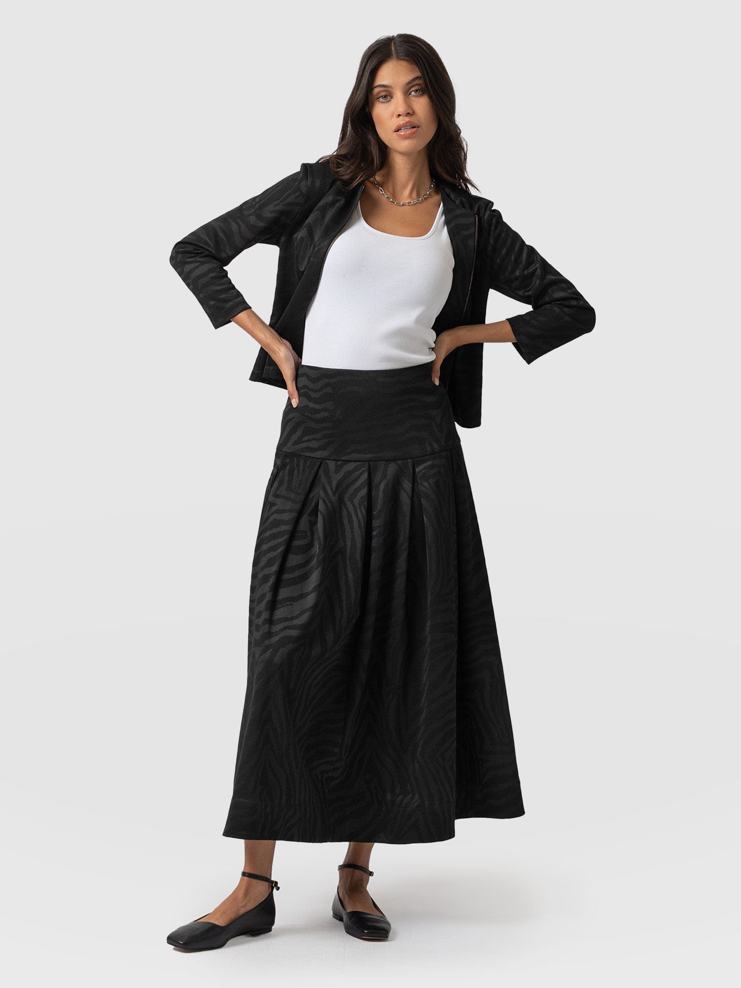 Everly Pleated Skirt - Black Zebra