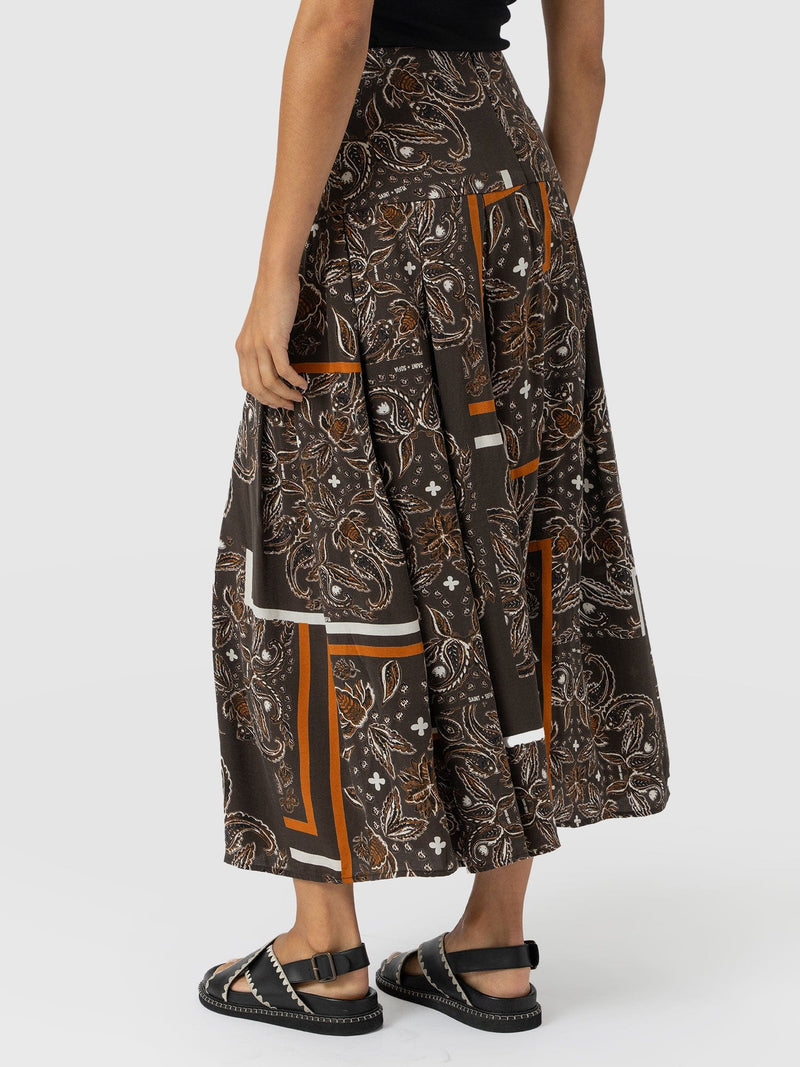Everly Pleated Skirt - Brown Paisley