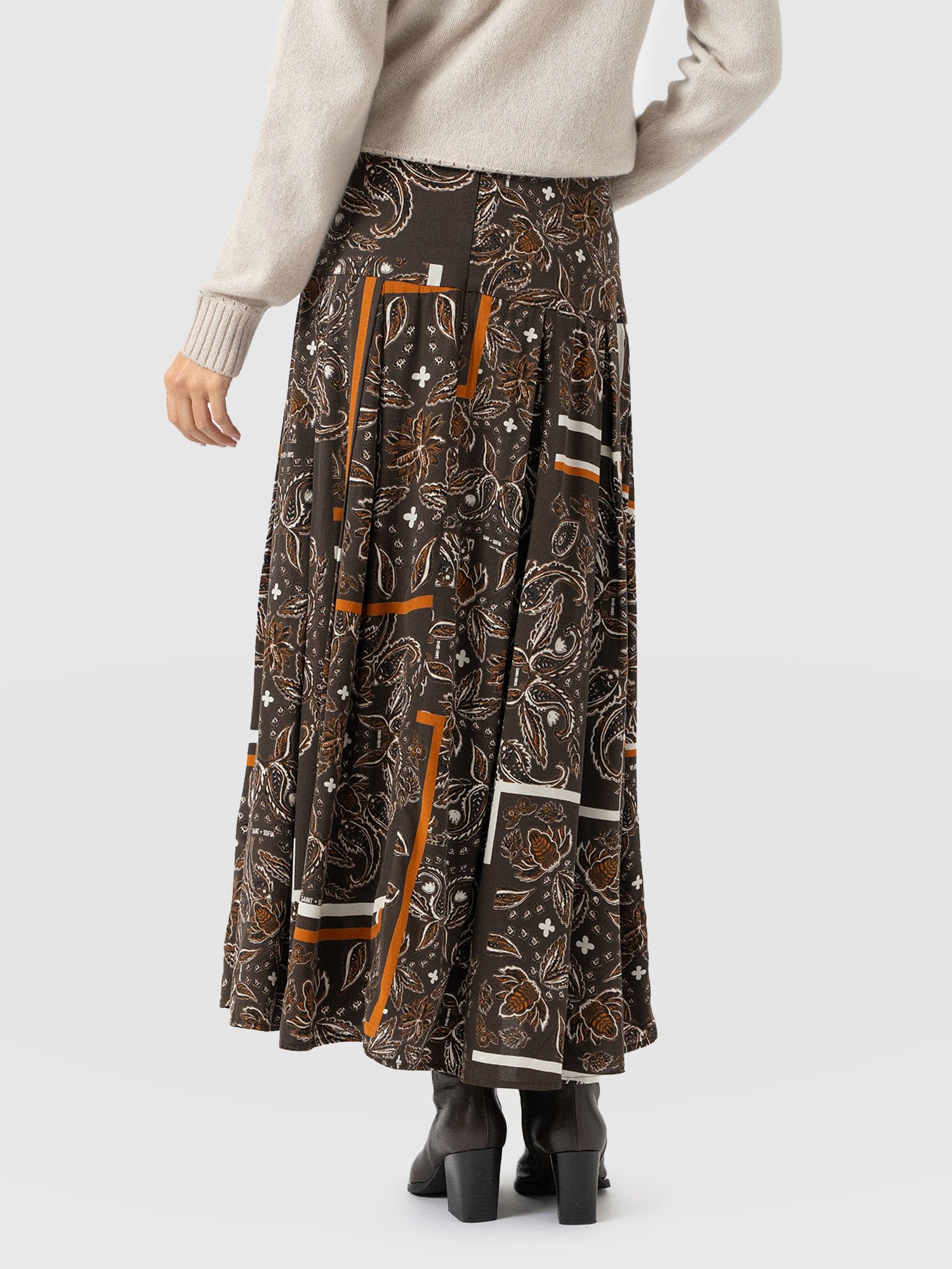 Everly Pleated Skirt - Brown Paisley