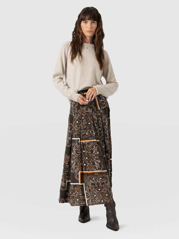 Everly Pleated Skirt - Brown Paisley
