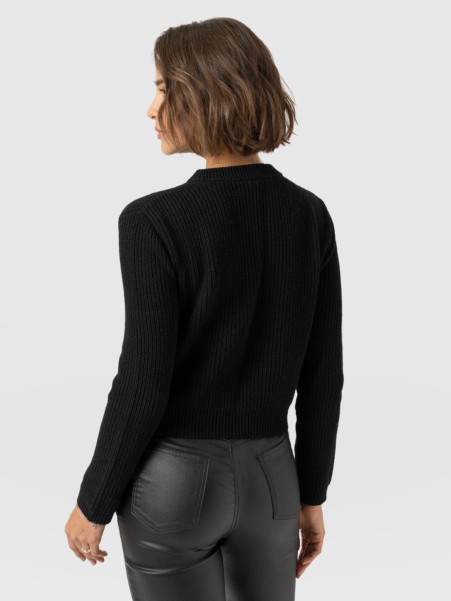 Eyelet Rib Knit Jumper Black - Women's Jumpers | Saint + Sofia® UK