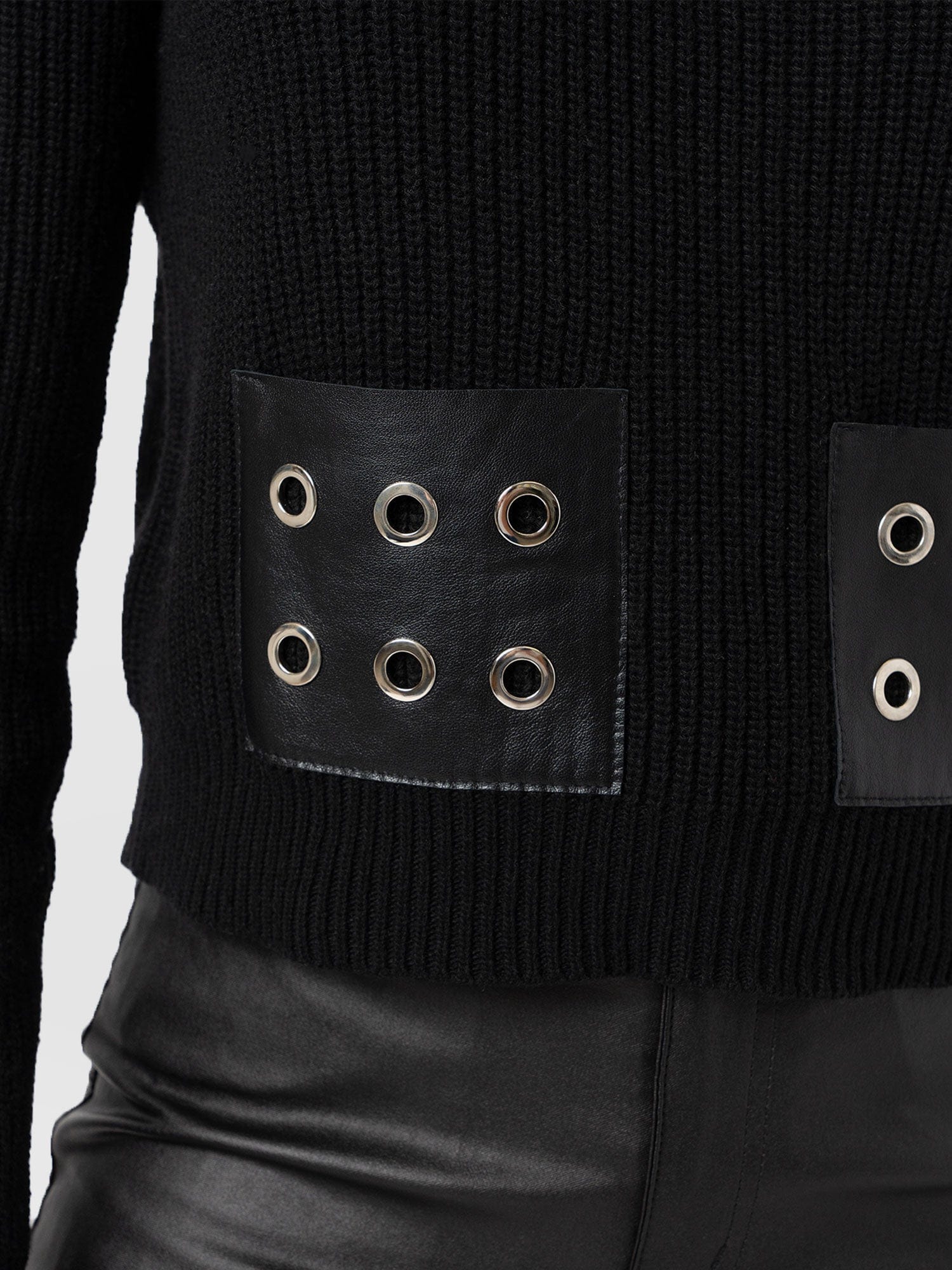 Eyelet Rib Knit Jumper - Black