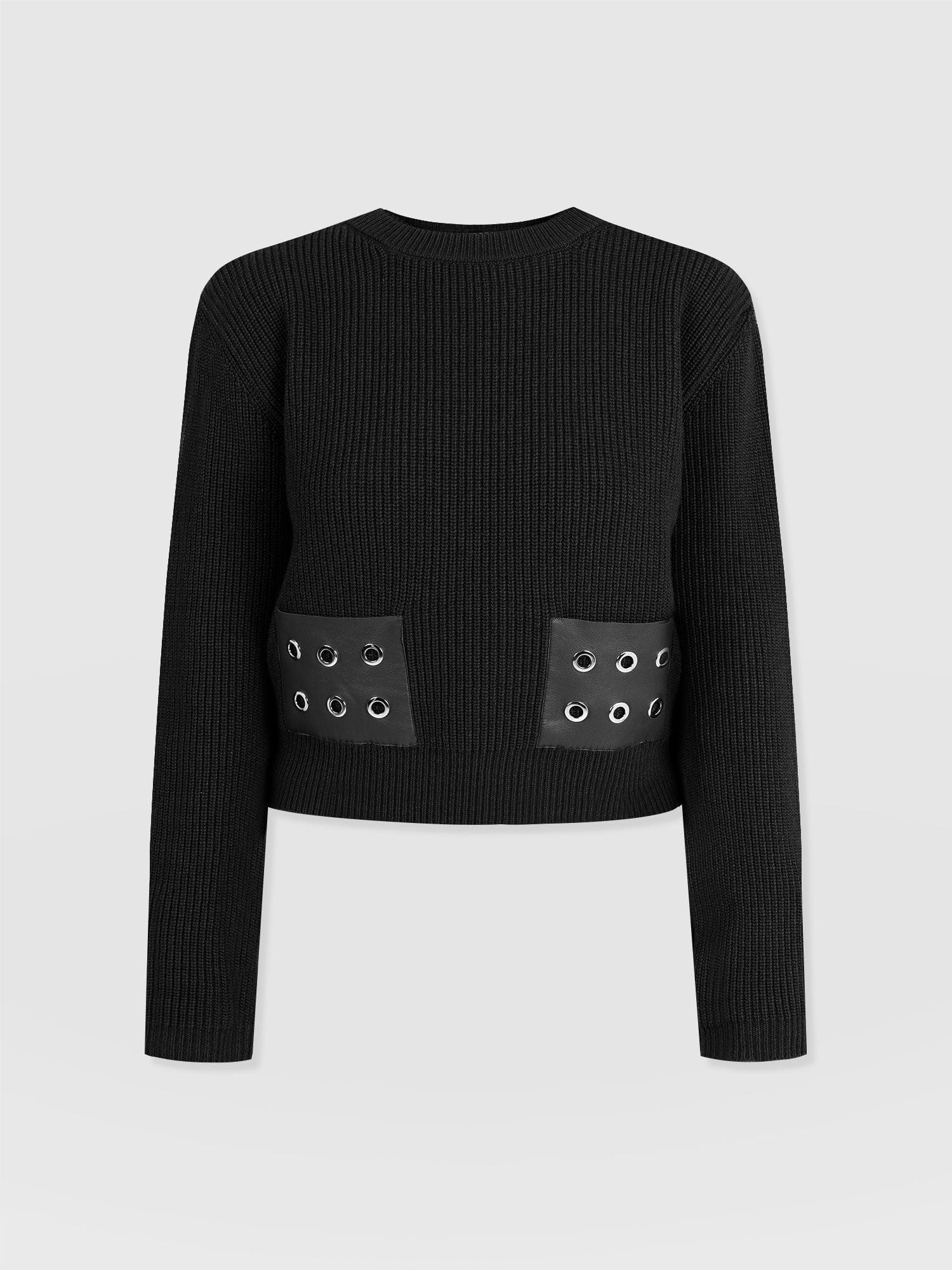 Eyelet Rib Knit Jumper Black - Women's Jumpers | Saint + Sofia® UK