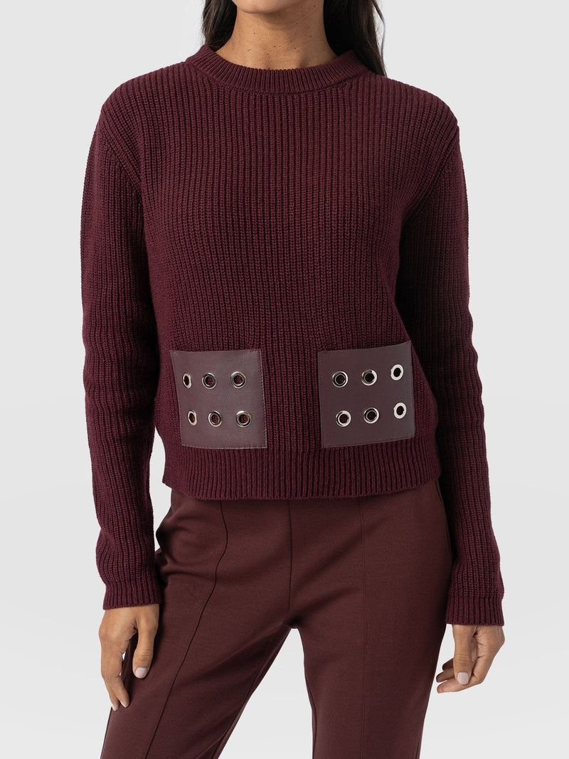 Eyelet Rib Knit Jumper - Maroon