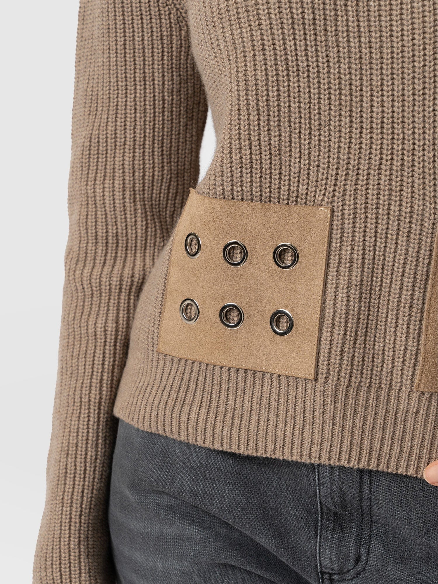 Eyelet Rib Knit Jumper Mocha - Women's Jumpers | Saint + Sofia® UK