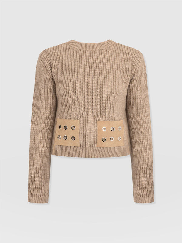 Eyelet Rib Knit Jumper - Mocha