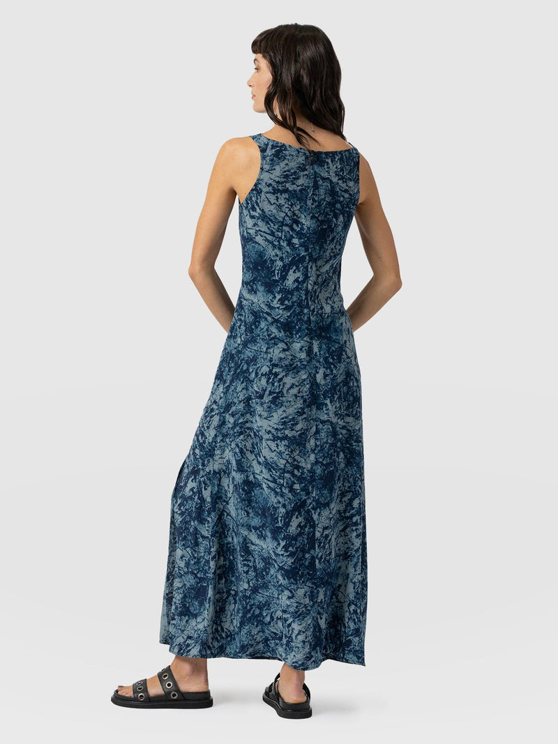 Faye Cowl Neck Dress - Blue Marble