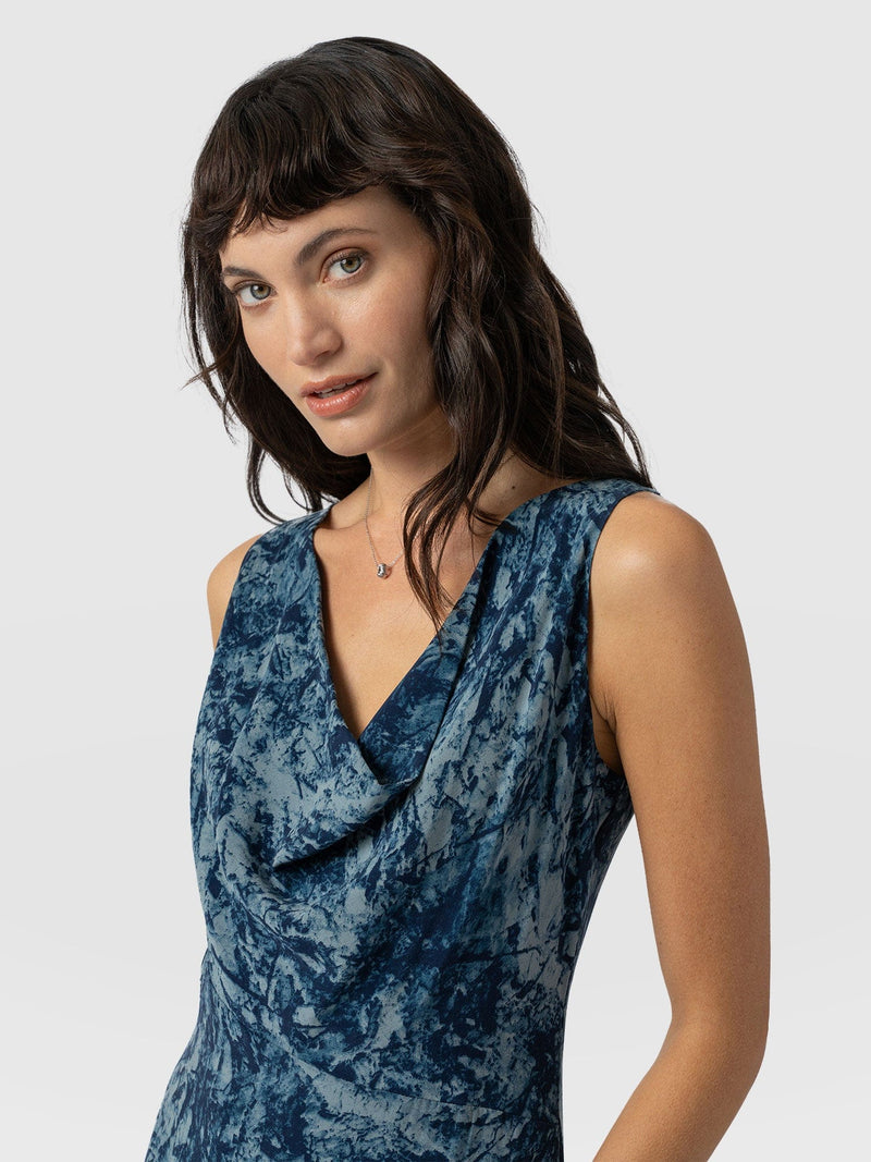 Faye Cowl Neck Dress - Blue Marble