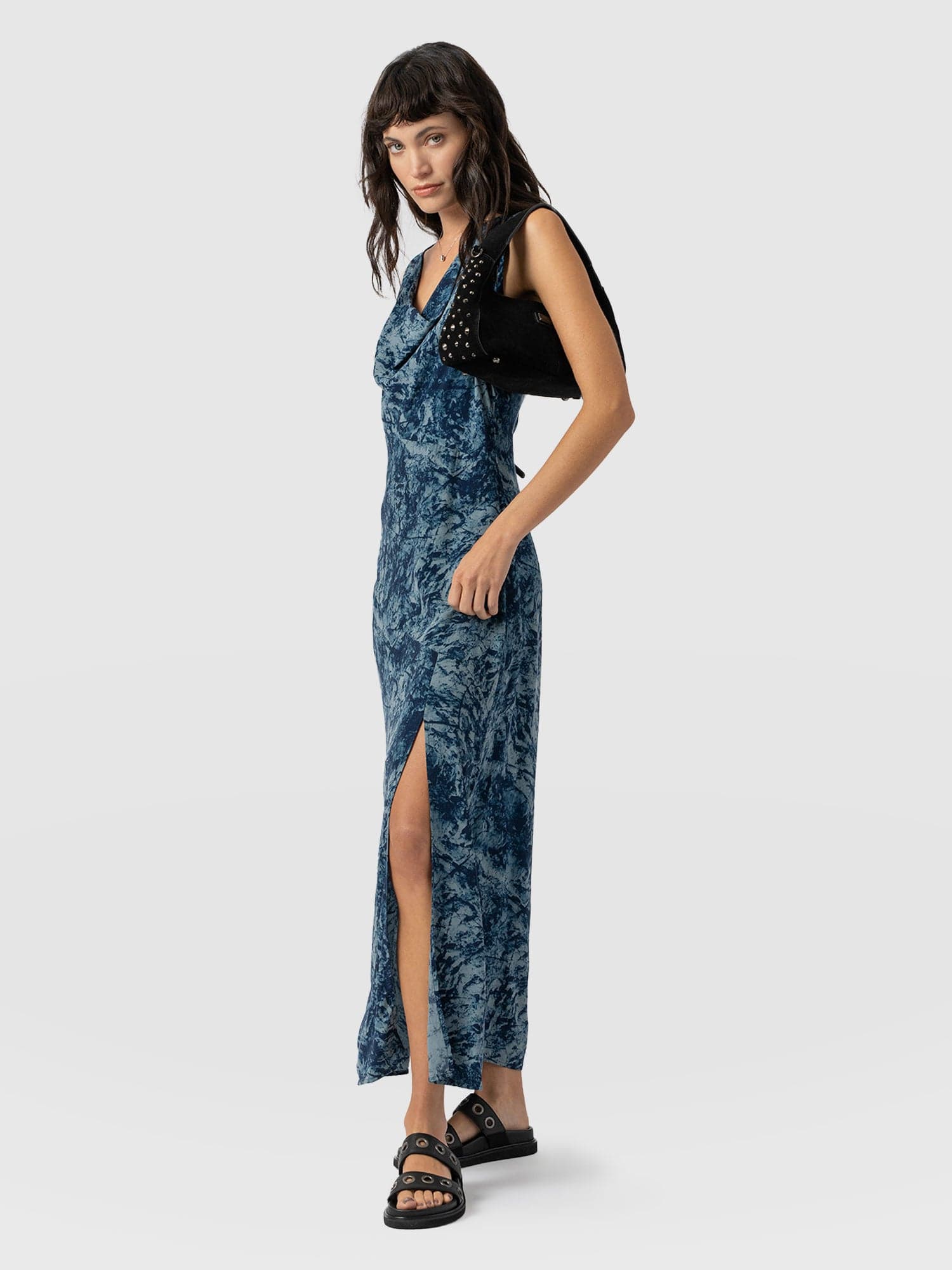 Faye Cowl Neck Dress Blue Marble - Women's Dresses | Saint + Sofia® UK