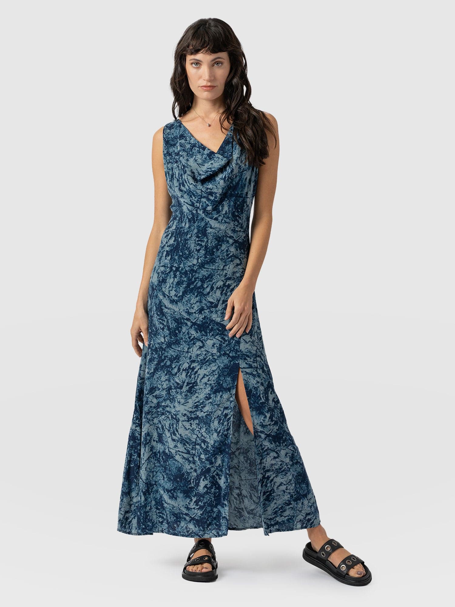 Faye Cowl Neck Dress Blue Marble - Women's Dresses | Saint + Sofia® UK