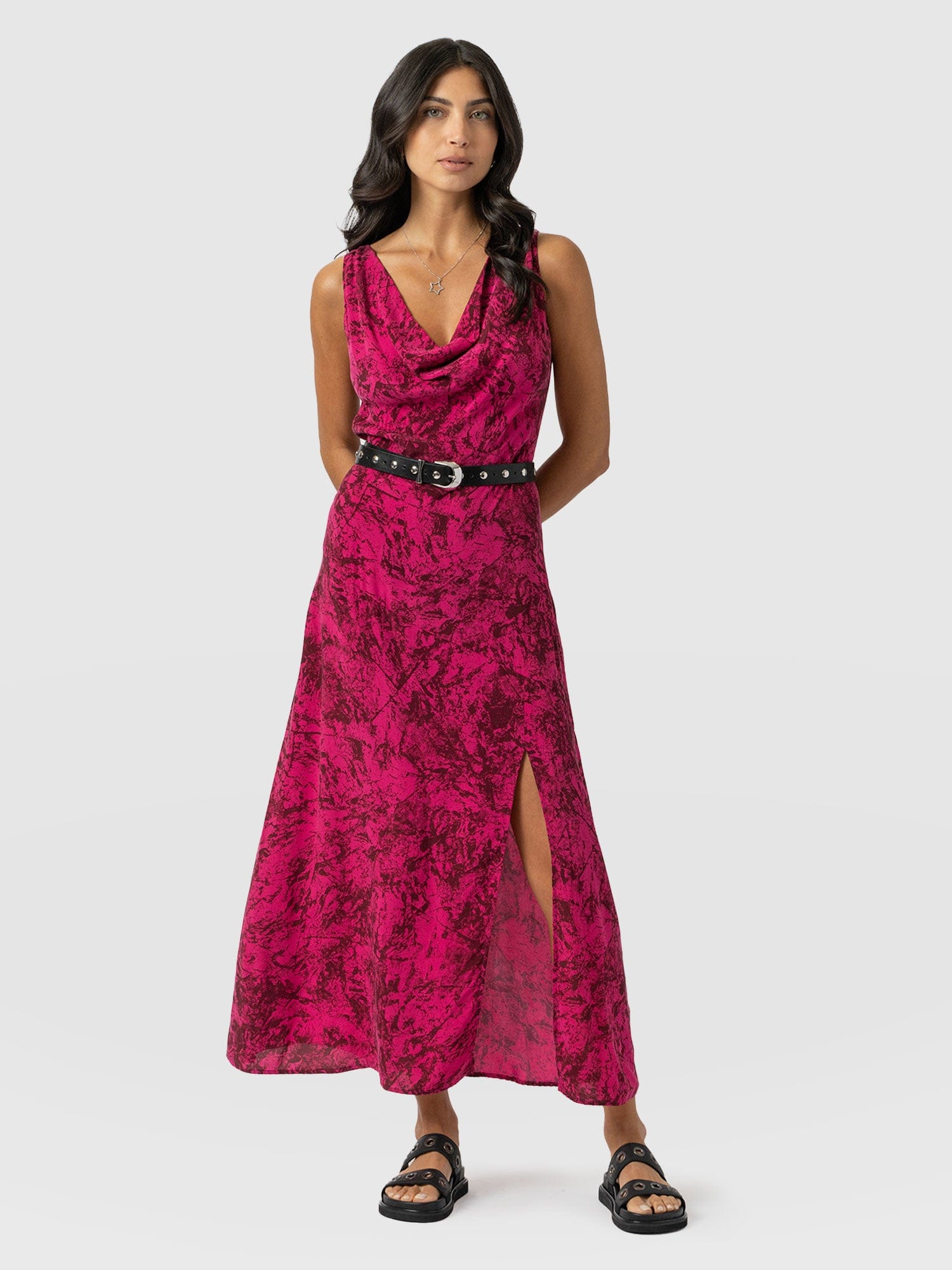 Faye Cowl Neck Dress Pink Marble - Women's Dresses | Saint + Sofia® UK