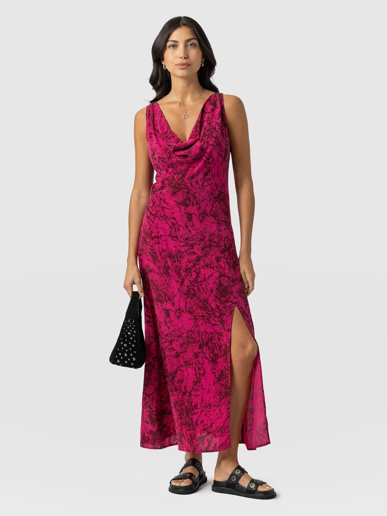 Faye Cowl Neck Dress Pink Marble - Women's Dresses | Saint + Sofia® UK