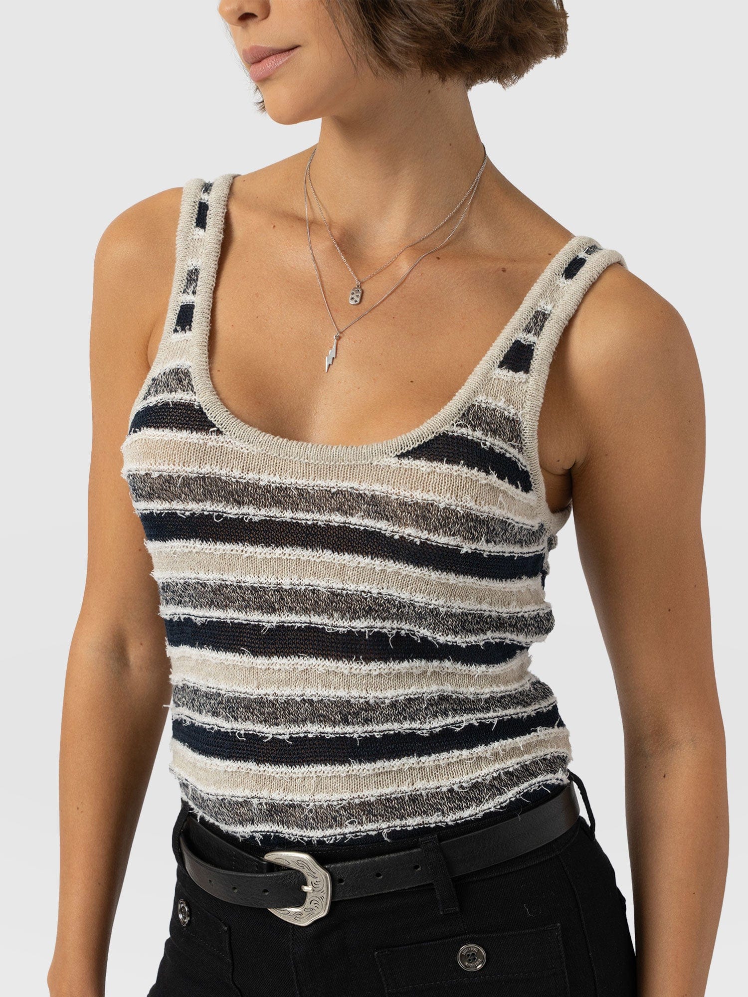 Fearne Knit Cami - Blue Stripe - Women's Tanks | Saint + Sofia® UK