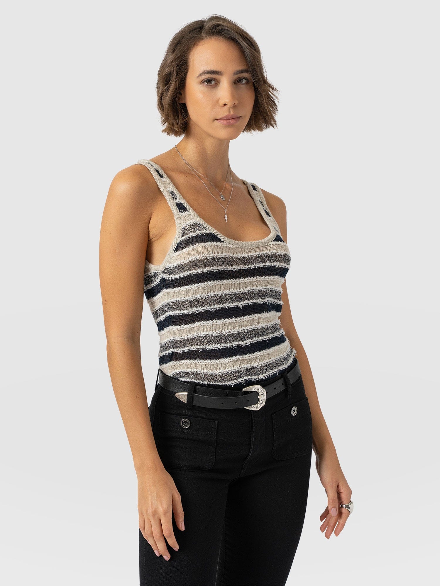 Fearne Knit Cami - Blue Stripe - Women's Tanks | Saint + Sofia® UK