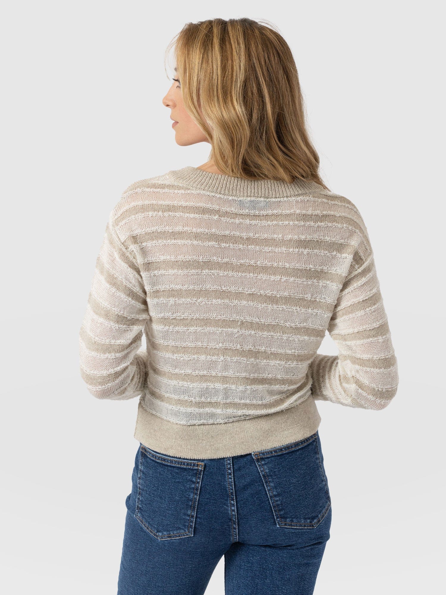 Fearne Knit Cardigan - Cream Stripe - Women's Cardigans | Saint and Sofia® UK
