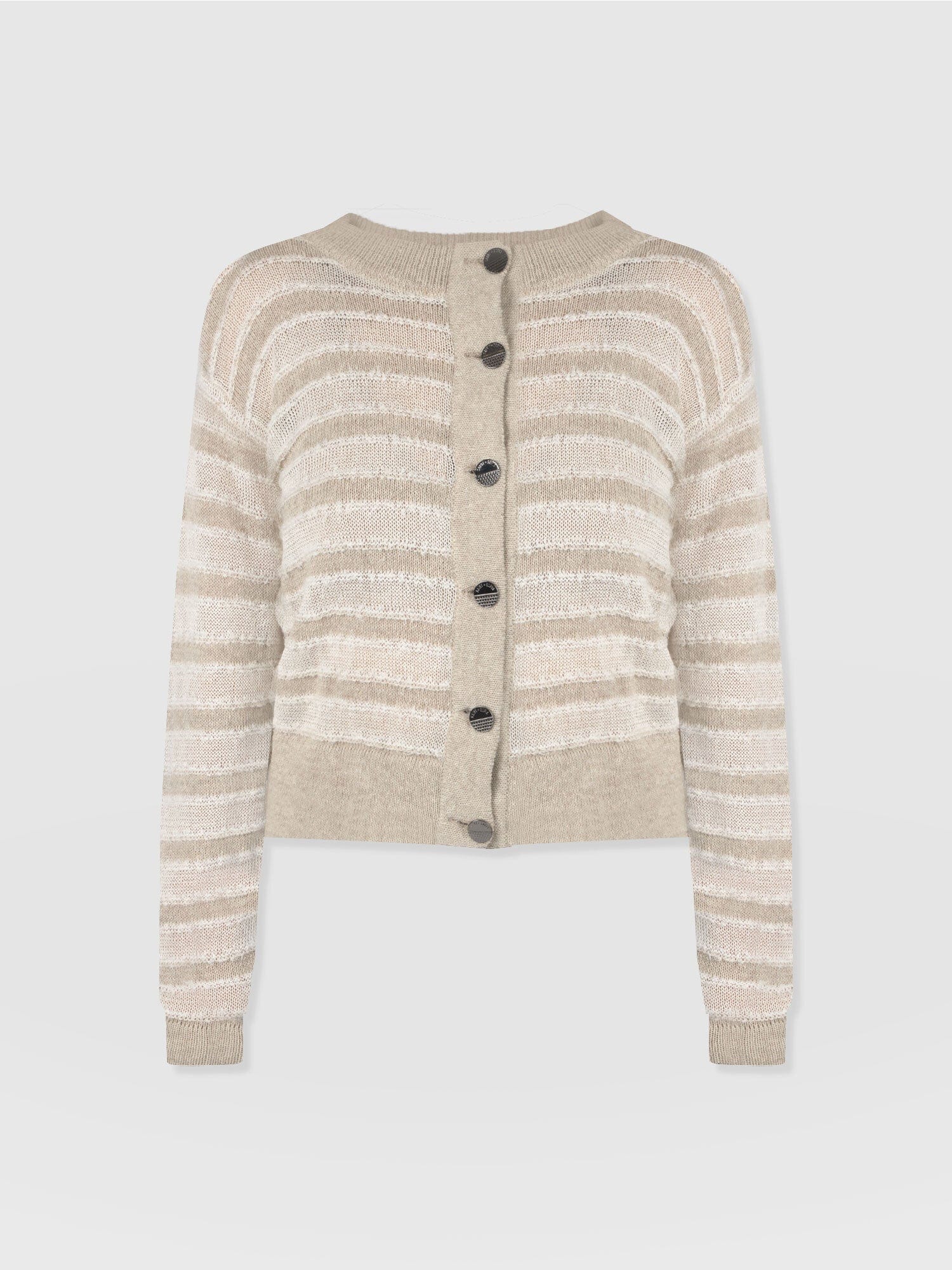 Fearne Knit Cardigan - Cream Stripe - Women's Cardigans | Saint and Sofia® UK