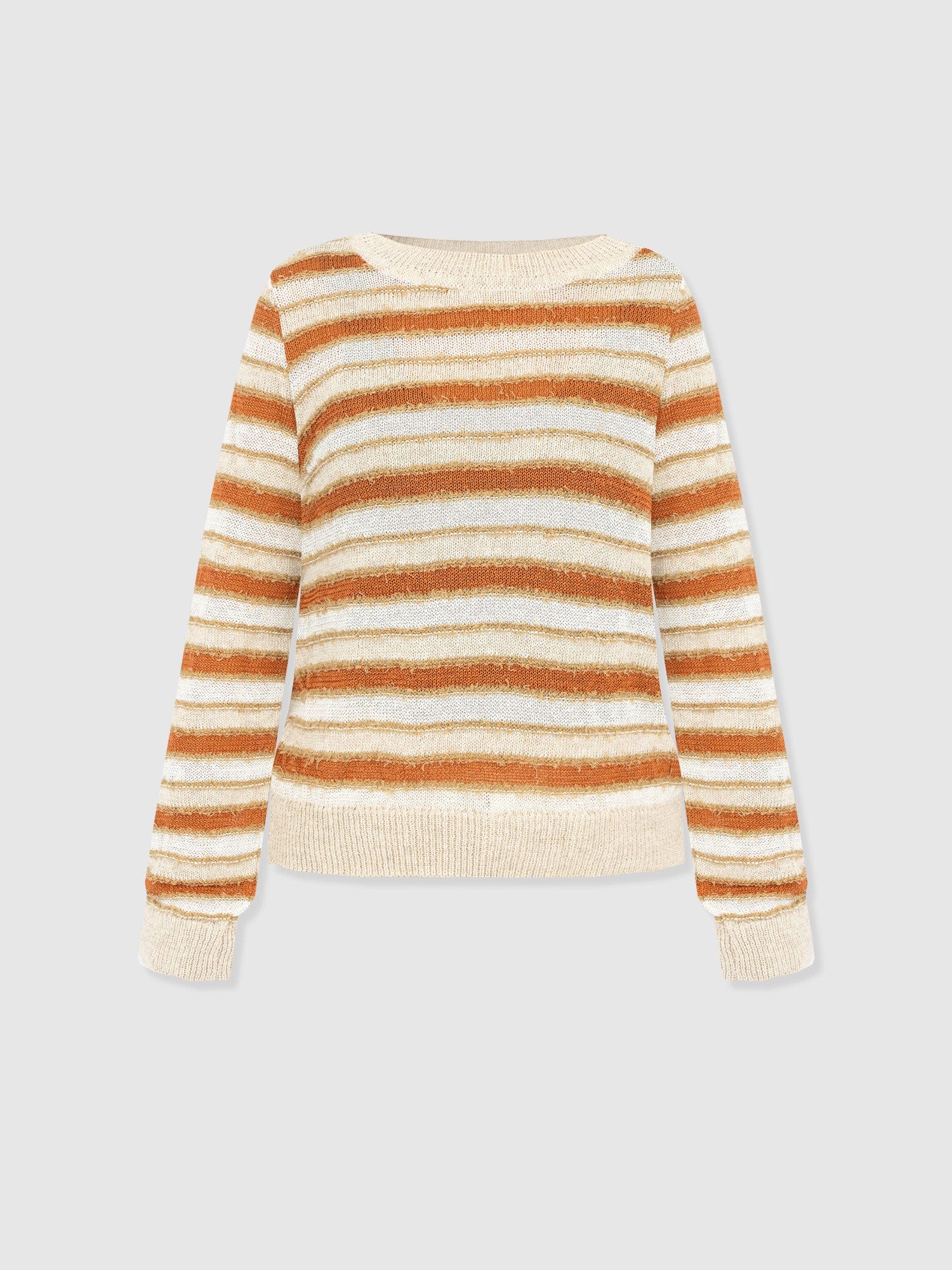 Fearne Knit Long Sleeve Tee - Rust Stripe - Women's Knitwears | Saint and Sofia® UK