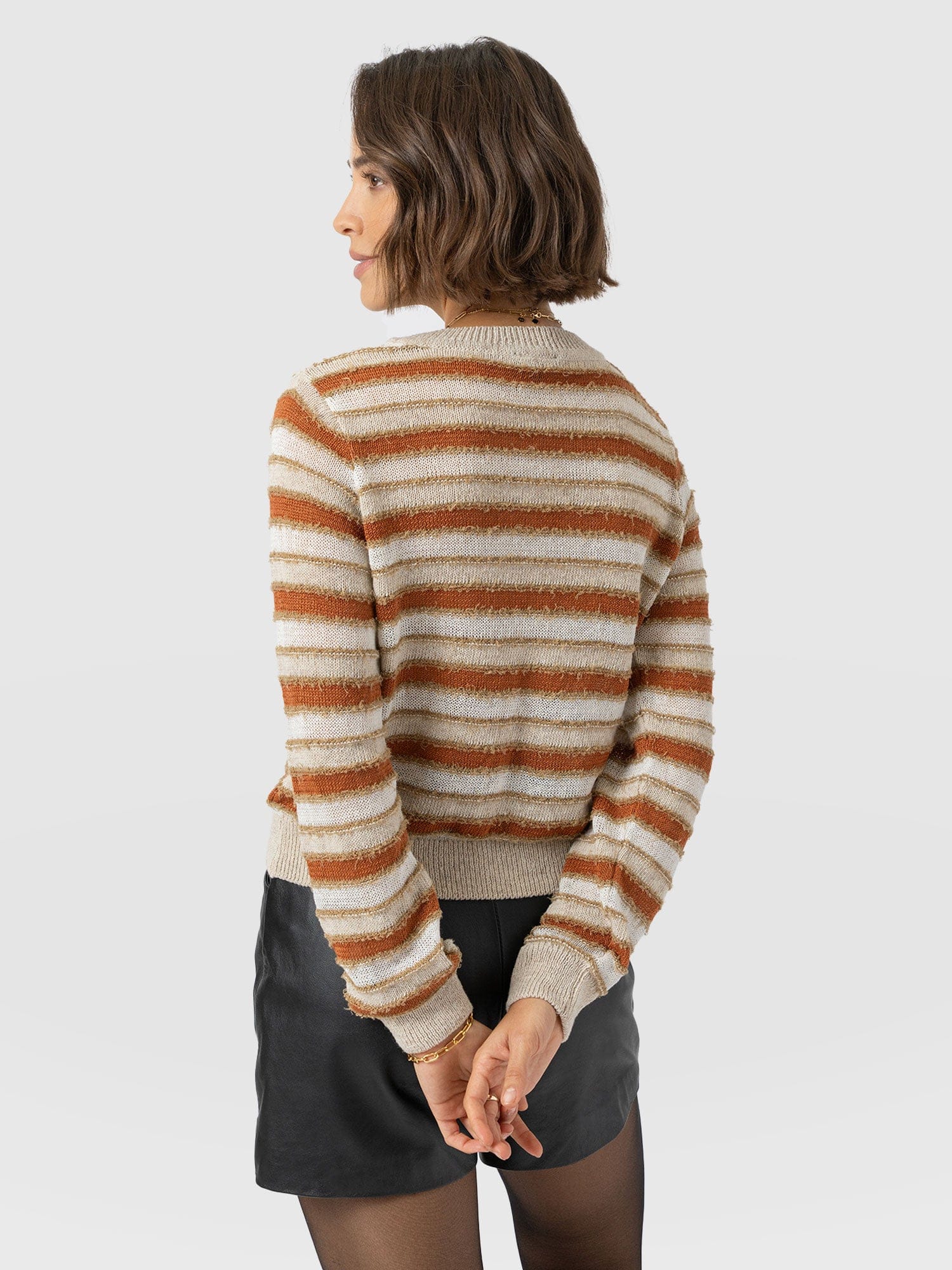 Fearne Knit Long Sleeve Tee - Rust Stripe - Women's Knitwears | Saint + Sofia® UK