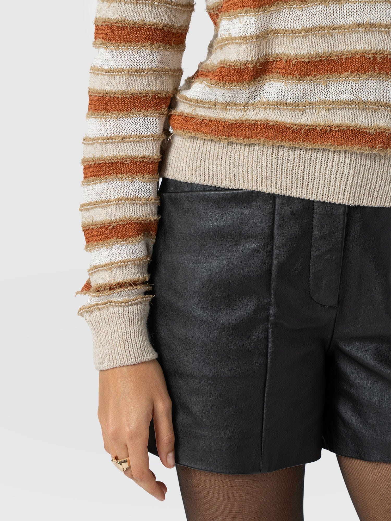 Fearne Knit Long Sleeve Tee - Rust Stripe