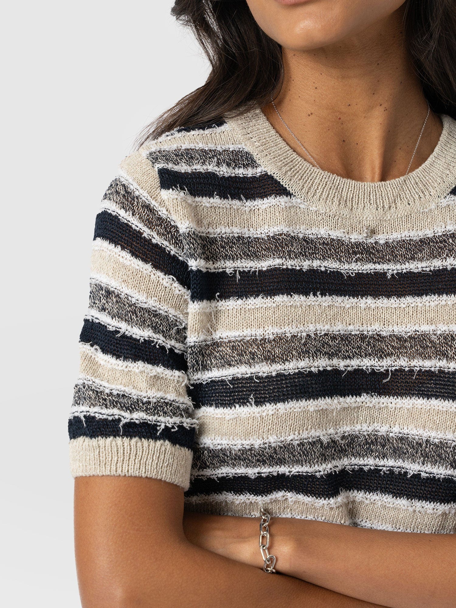 Fearne Knit Tee Blue Stripe - Women's Knitwear | Saint + Sofia® UK