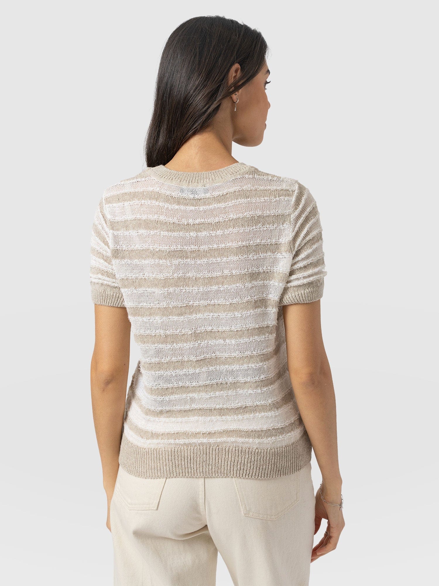 Fearne Knit Tee - Cream Stripe - Women's Knitwears | Saint + Sofia® UK