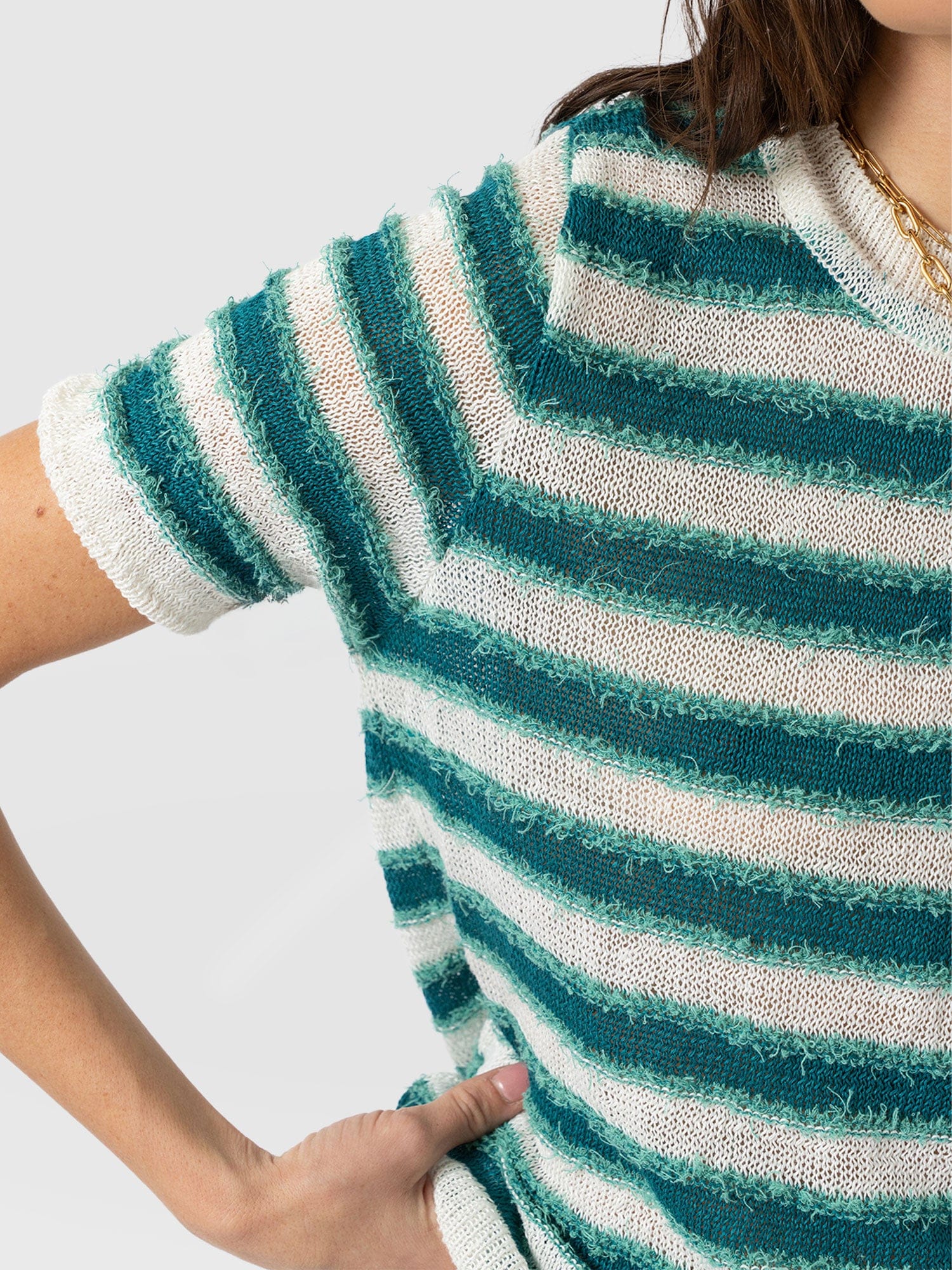 Fearne Knit Tee - Mint Stripe - Women's Jumpers | Saint + Sofia® UK