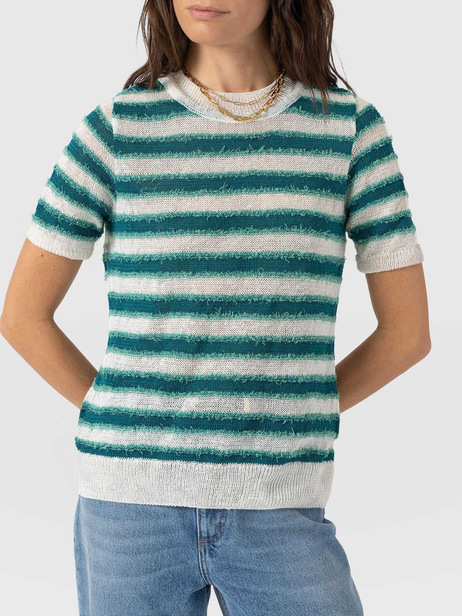 Fearne Knit Tee - Mint Stripe - Women's Jumpers | Saint + Sofia® UK