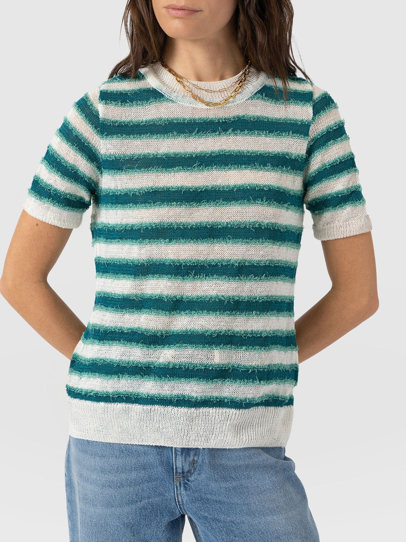Fearne Knit Tee - Mint Stripe - Women's Jumpers | Saint + Sofia® UK