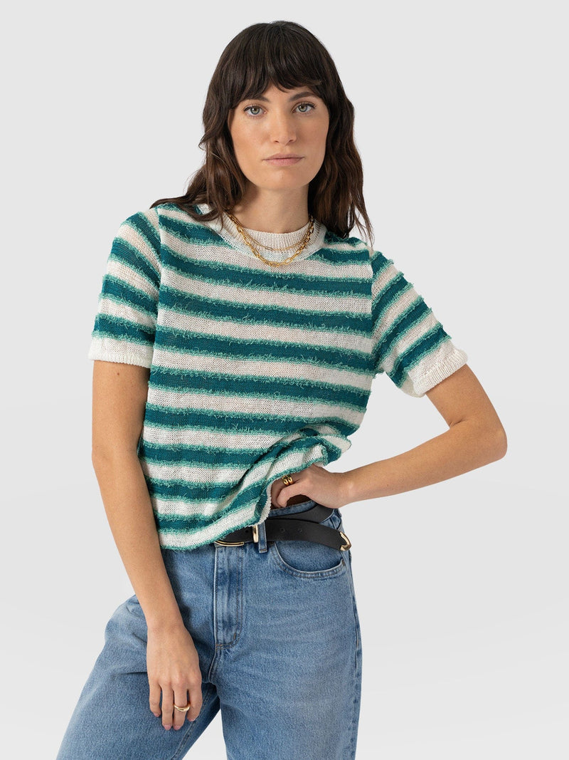 Fearne Knit Tee - Mint Stripe - Women's Jumpers | Saint + Sofia® UK