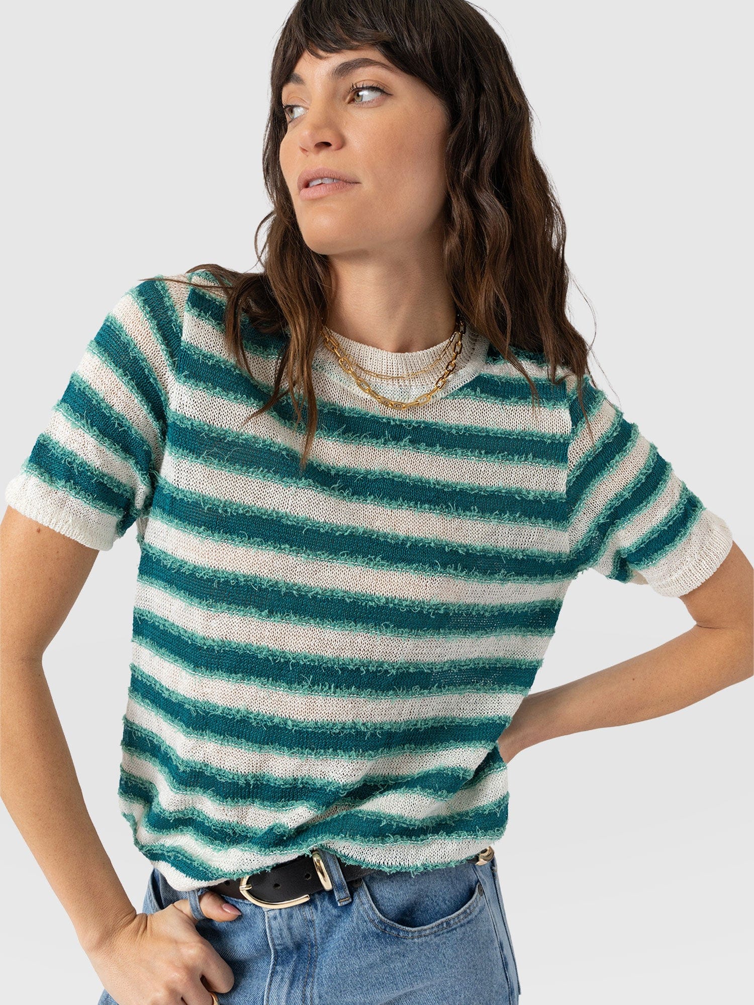 Fearne Knit Tee - Mint Stripe - Women's Jumpers | Saint + Sofia® UK
