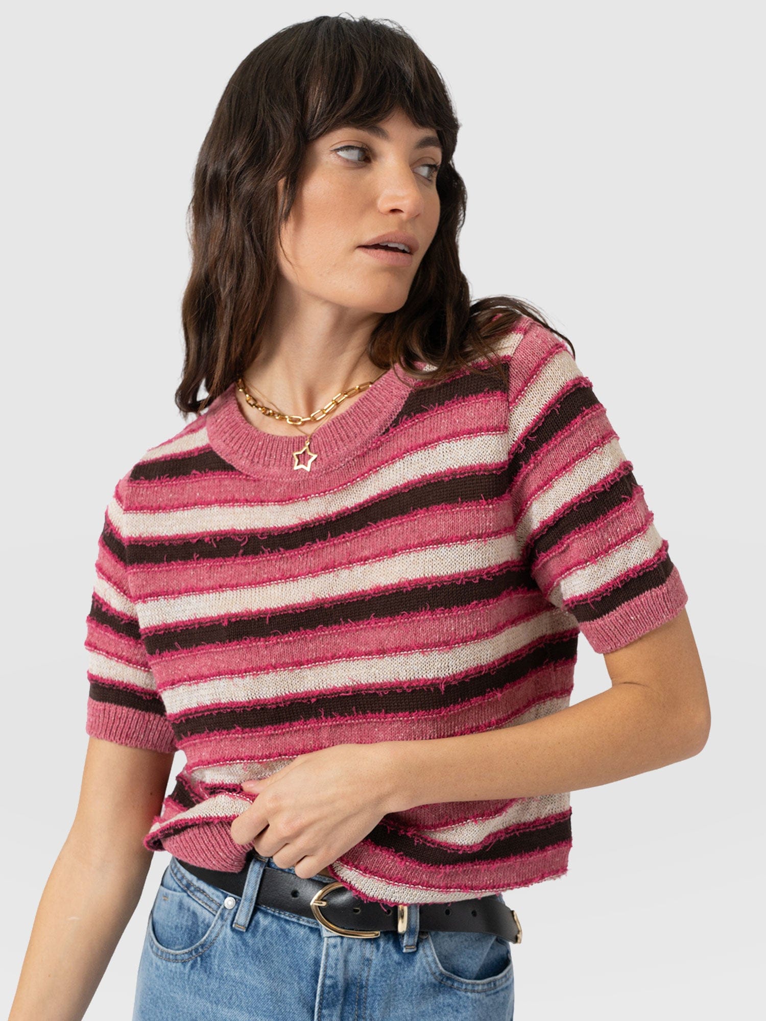 Fearne Knit Tee - Pink Stripe - Women's Jumpers | Saint + Sofia® UK