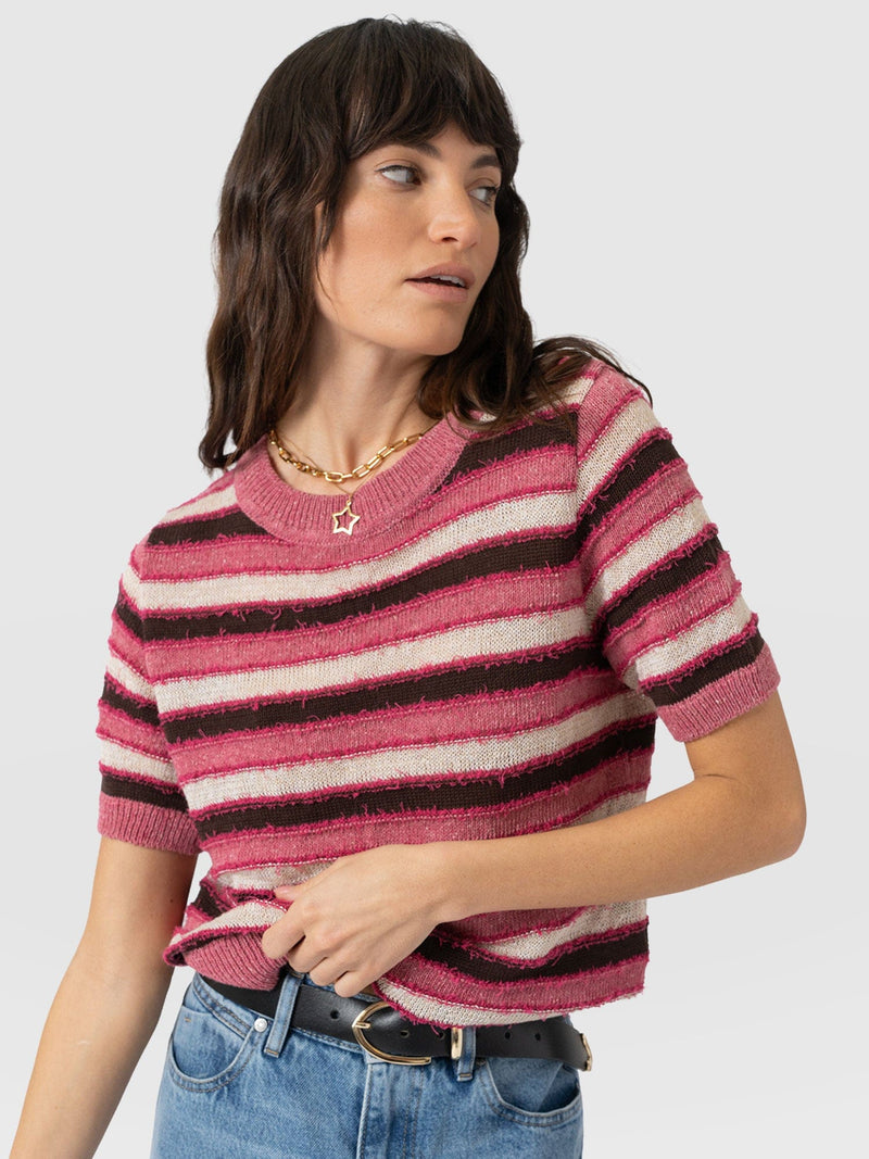 Fearne Knit Tee - Pink Stripe - Women's Jumpers | Saint + Sofia® UK