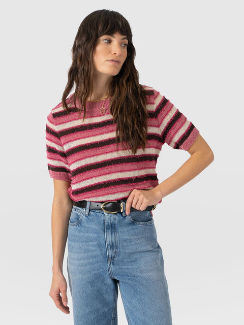 Fearne Knit Tee - Pink Stripe - Women's Jumpers | Saint + Sofia® UK