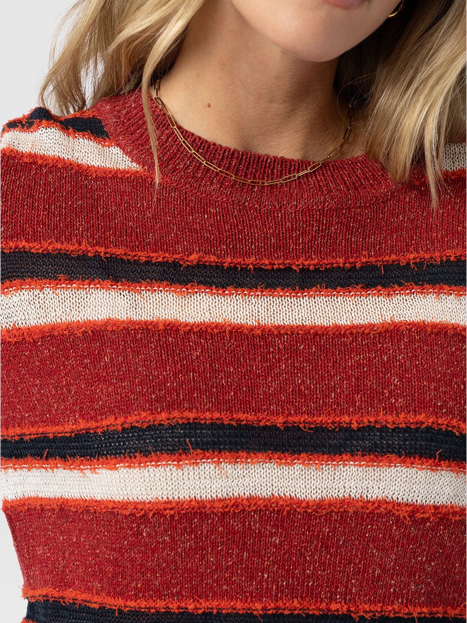 Fearne Knit Tee - Red Stripe - Women's Jumpers | Saint + Sofia® UK