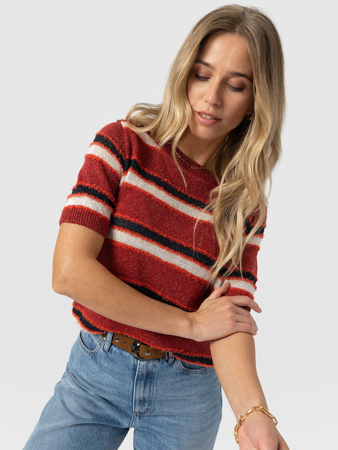 Fearne Knit Tee - Red Stripe - Women's Jumpers | Saint + Sofia® UK