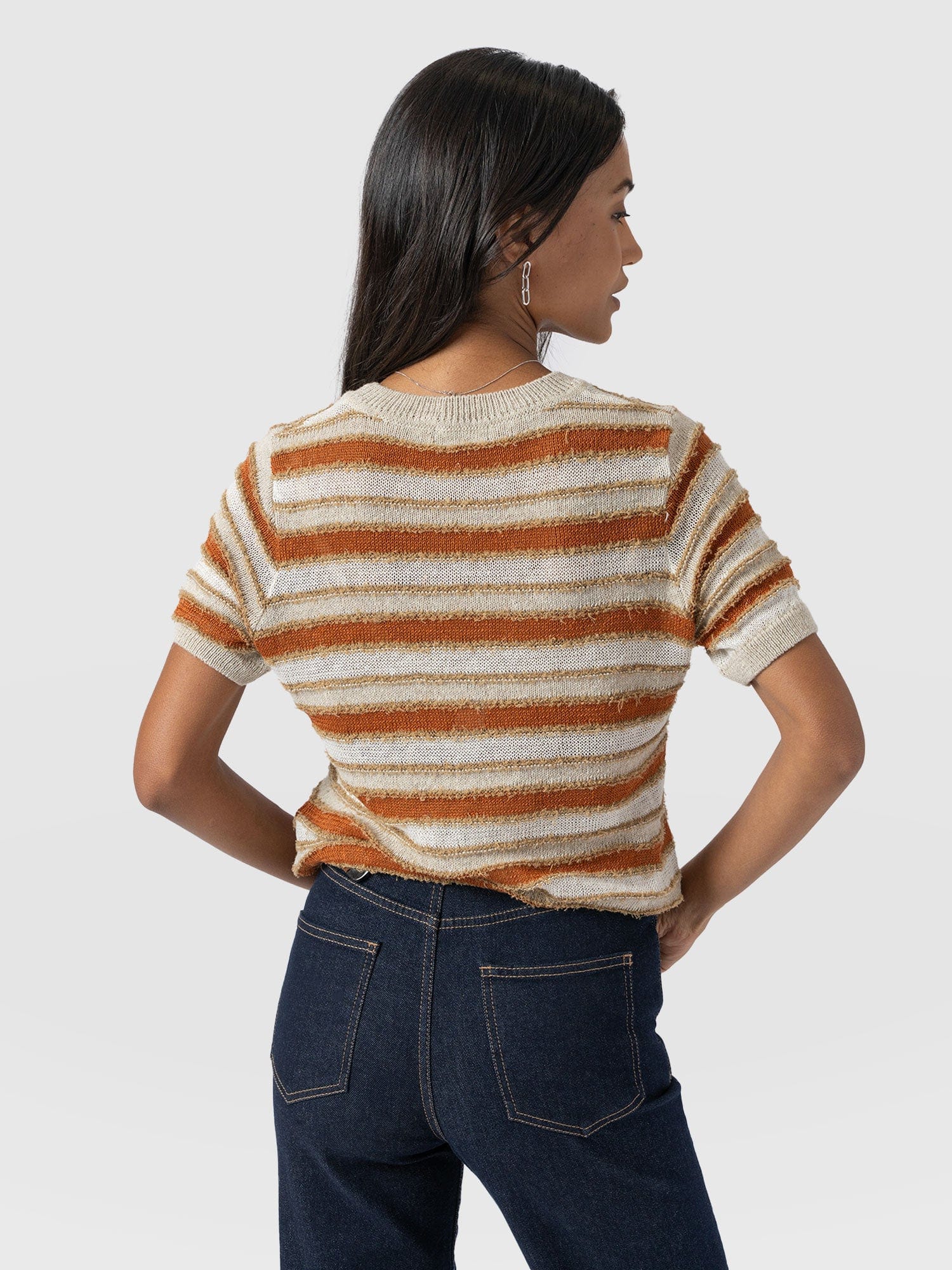 Fearne Knit Tee - Rust Stripe - Women's T-Shirts | Saint + Sofia® UK