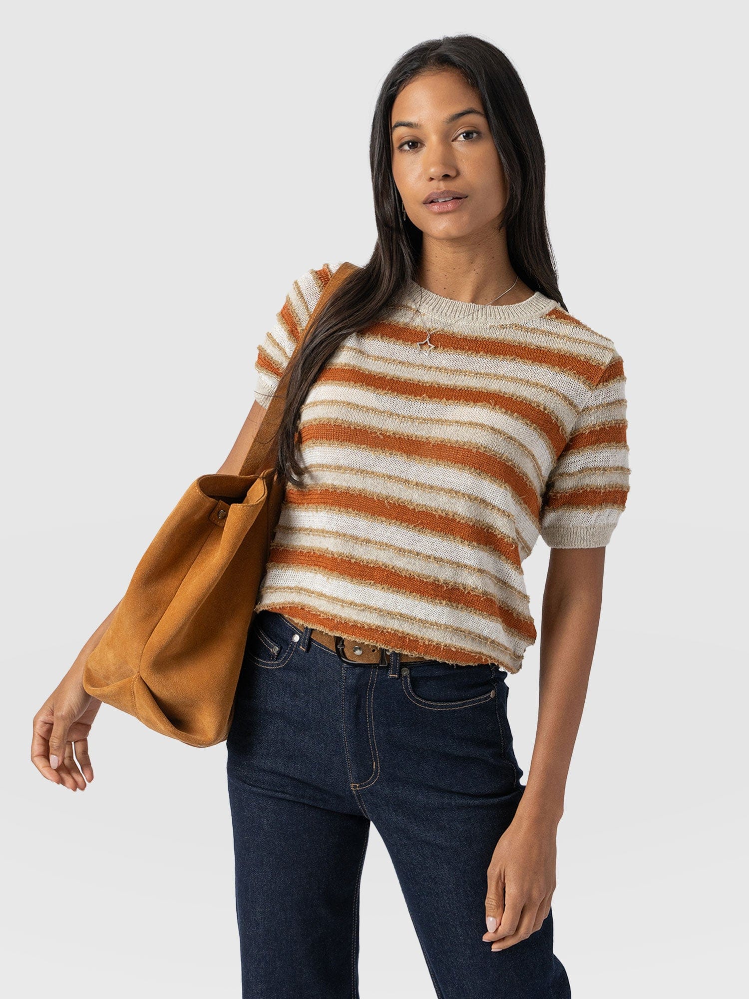 Fearne Knit Tee - Rust Stripe - Women's T-Shirts | Saint + Sofia® UK