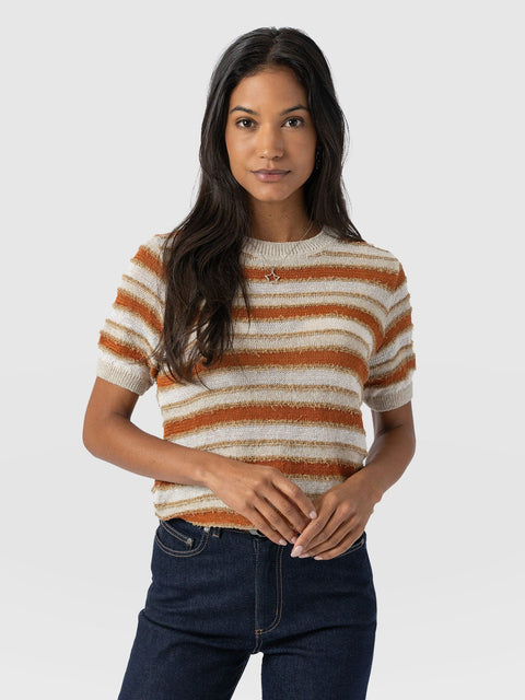 Fearne Knit Tee - Rust Stripe - Women's T-Shirts | Saint + Sofia® UK