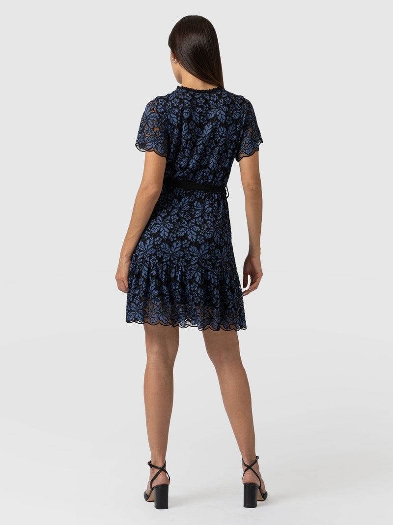 Fearne Lace Mini Dress - Blue/Black