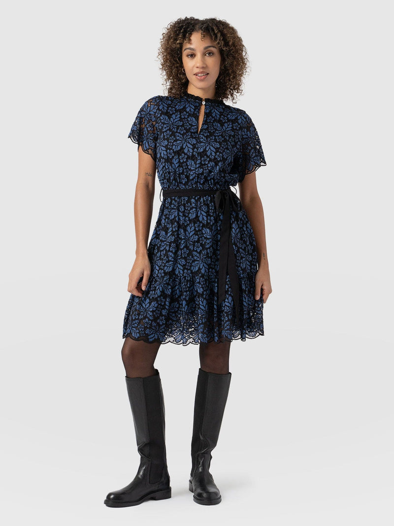 Fearne Lace Mini Dress - Blue/Black