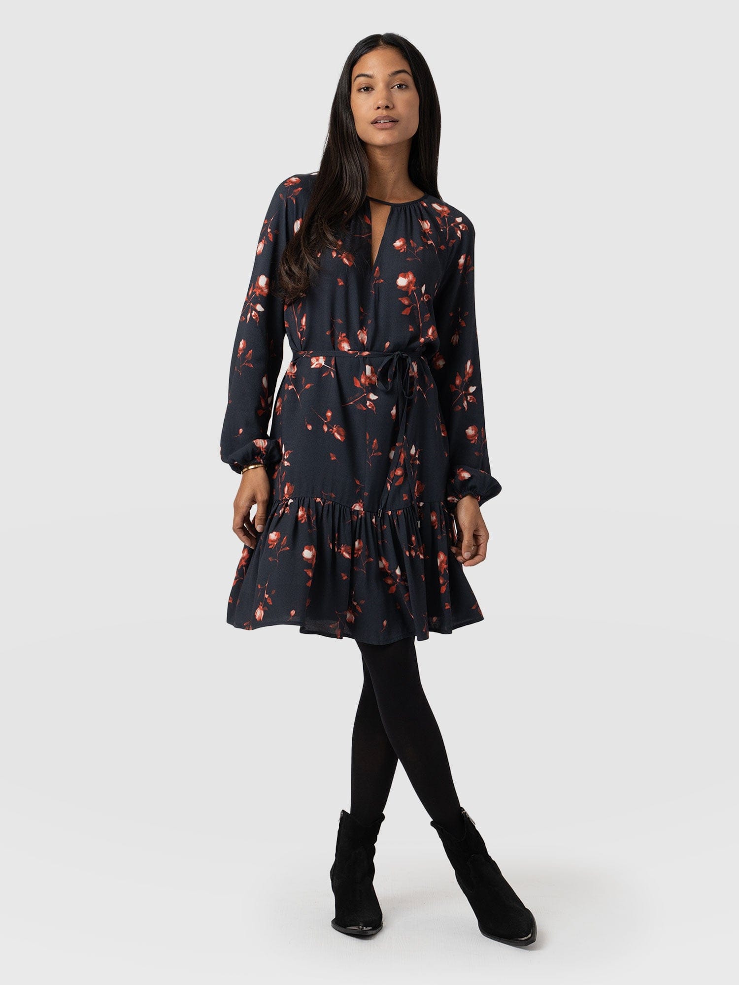 Fia Mini Tiered Dress Dark Roses - Women's Dresses | Saint + Sofia® UK