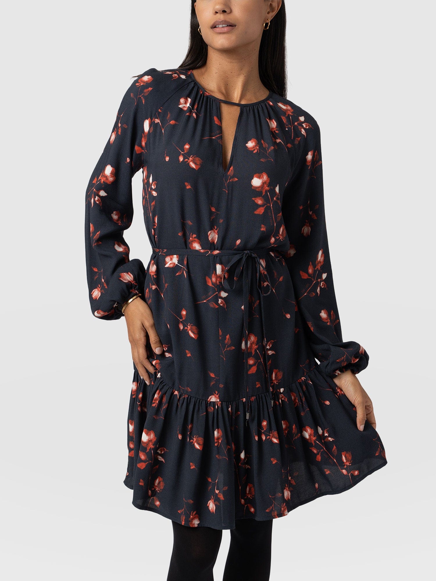 Fia Mini Tiered Dress Dark Roses - Women's Dresses | Saint + Sofia® UK