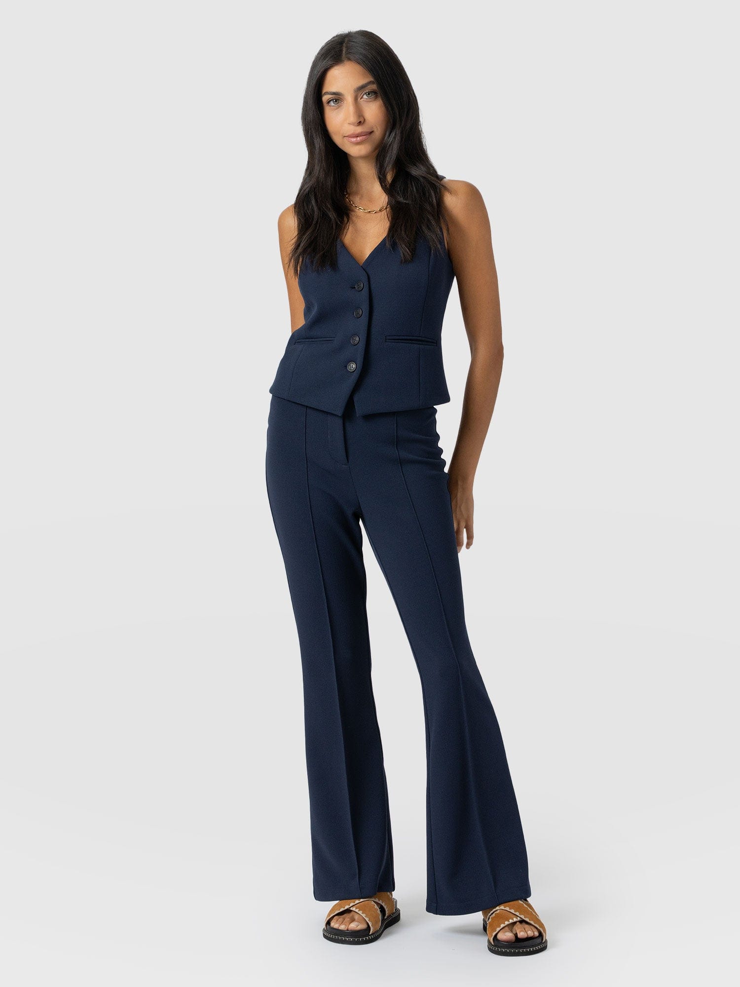Freya Flared Trouser - Navy - Women's Trousers | Saint + Sofia UK