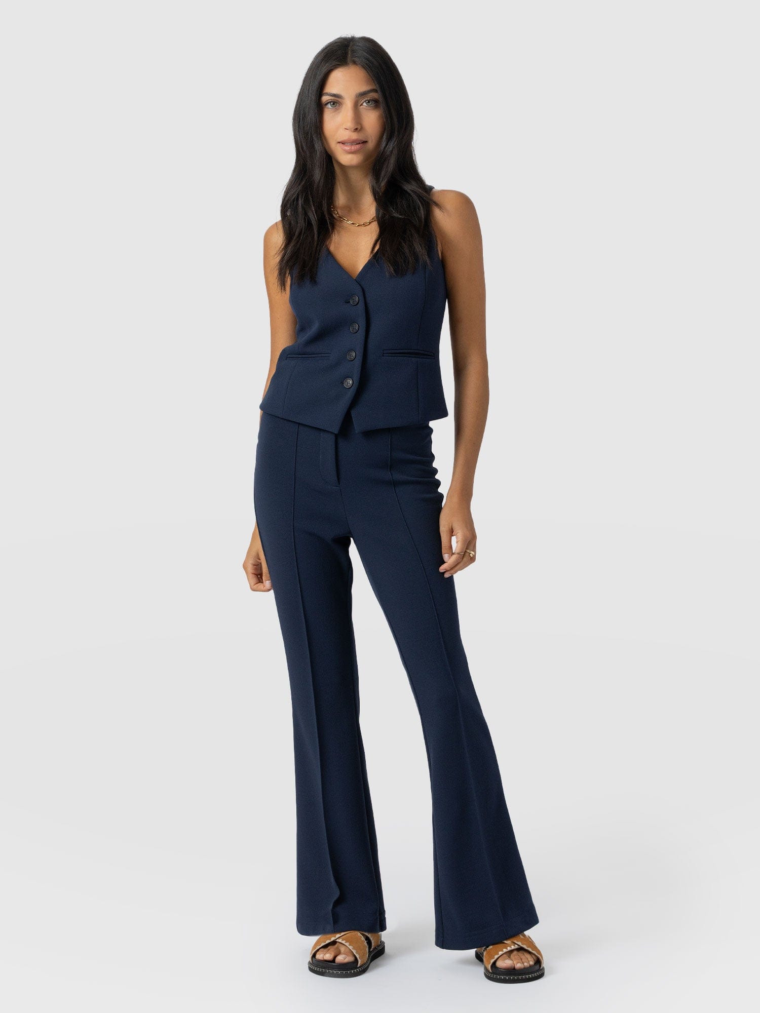 Freya Flared Trouser - Navy - Women's Trousers | Saint + Sofia UK