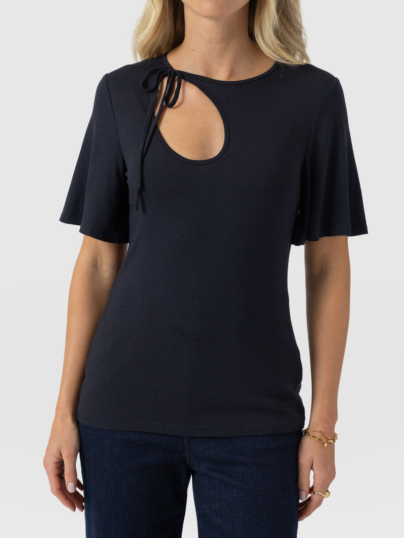 Freya Tie Tee - Navy - Women's T-shirts | Saint + Sofia® UK