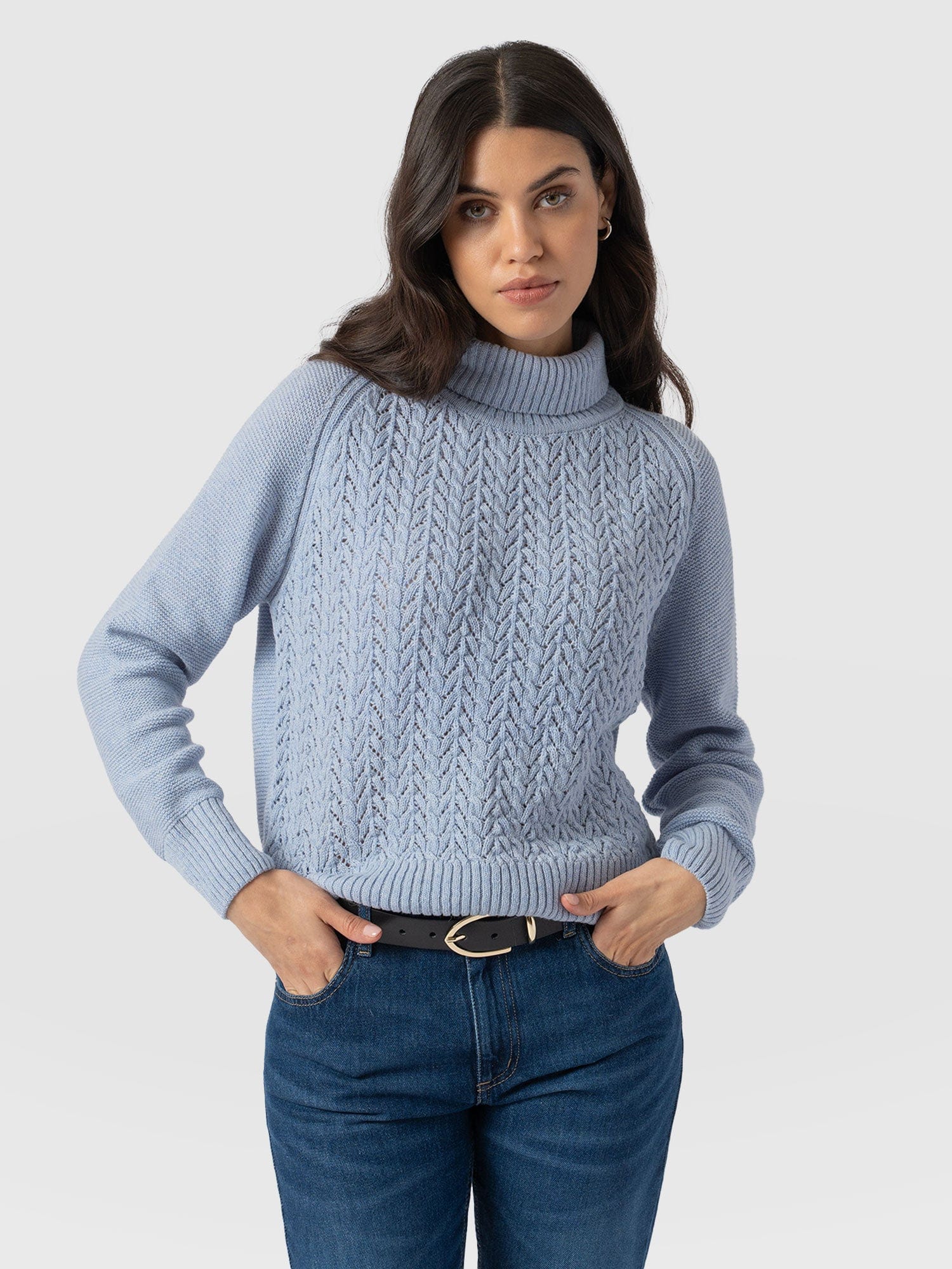 Glen Cable Knit Jumper Blue - Women's Jumpers | Saint and Sofia® UK