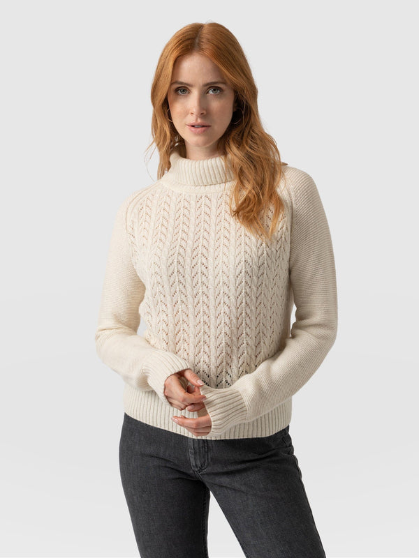 Glen Cable Knit Jumper Cream Women's Jumpers Saint Sofia® UK