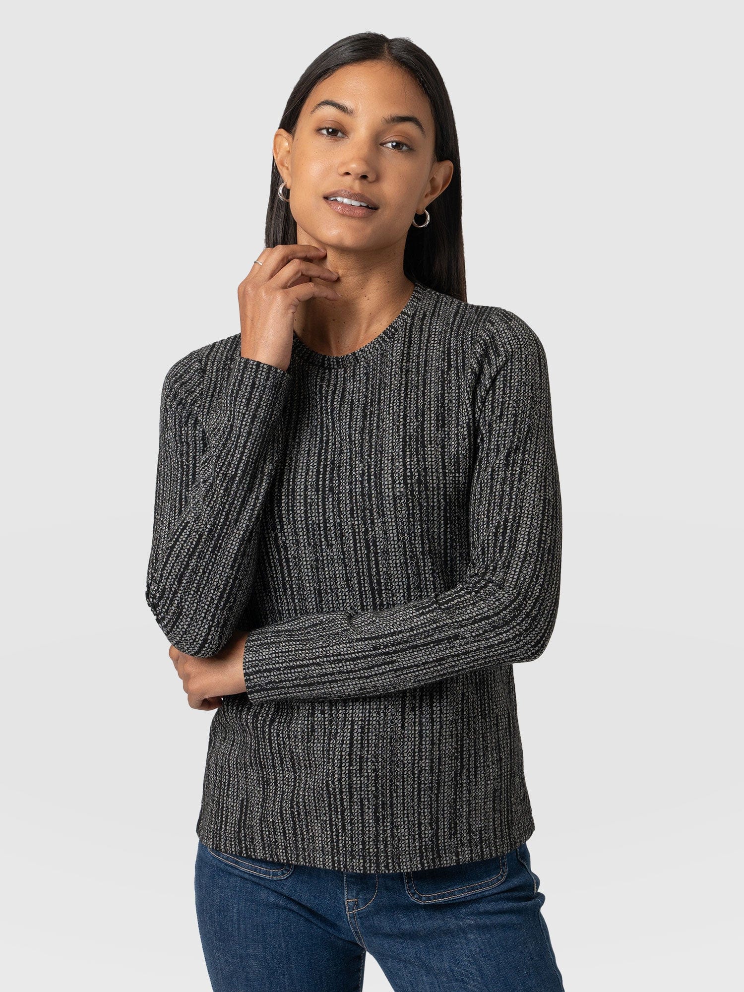 Glen Crew Neck Tee Grey/Black - Women's T-Shirts | Saint + Sofia® UK