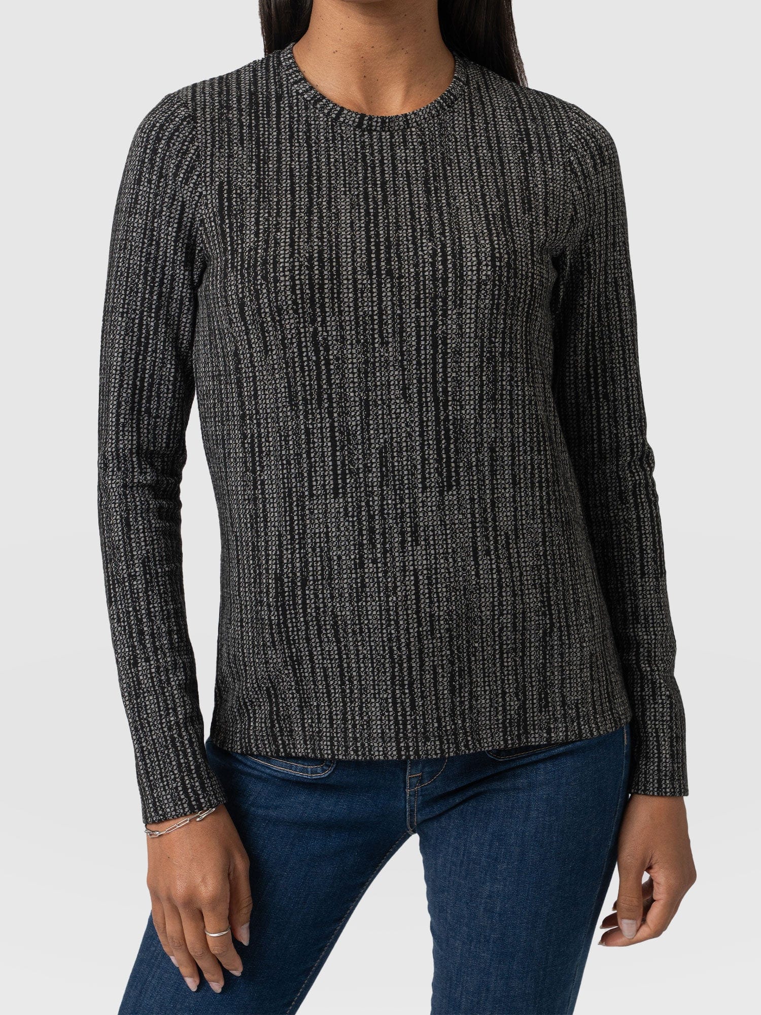 Glen Crew Neck Tee Grey/Black - Women's T-Shirts | Saint + Sofia® UK