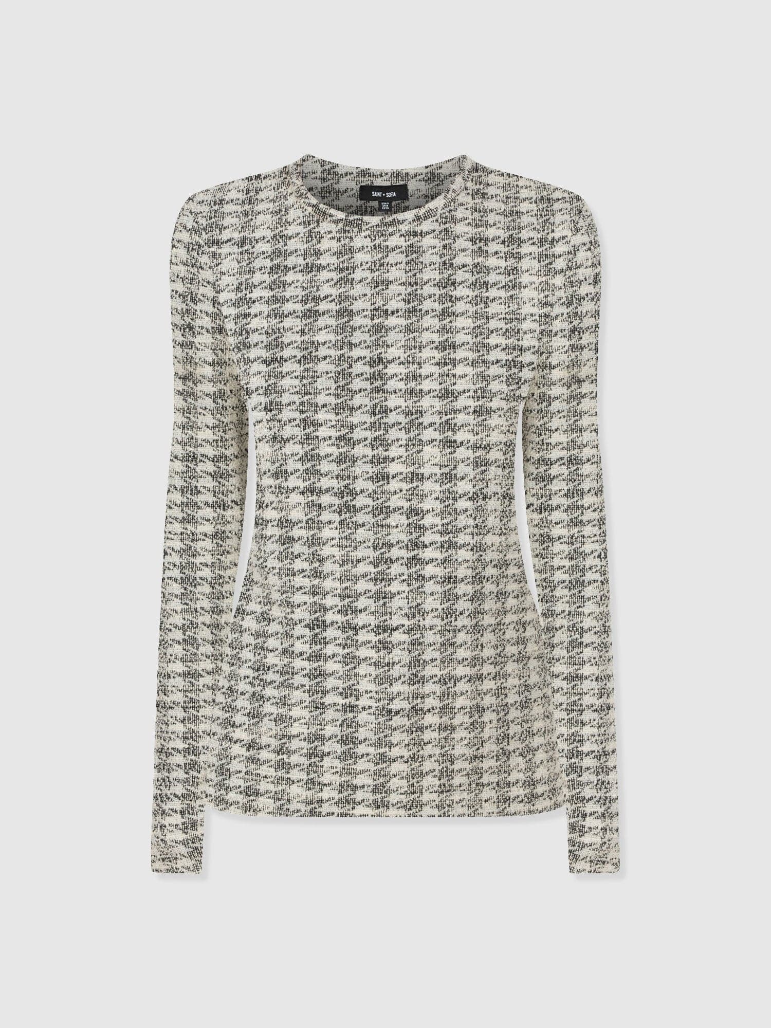 Glen Crew Neck Tee Long Sleeve - Cream Boucle - Women's T-shirts | Saint + Sofia® UK